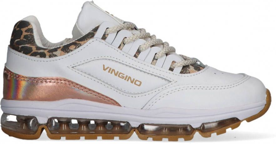 Vingino Fenna II leren sneakers met panterprint wit/metallic online kopen